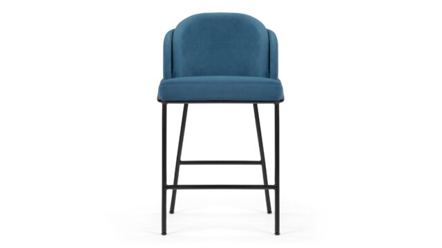 The Aben – Aegean Blue Velvet with Black Legs, Counter Stool